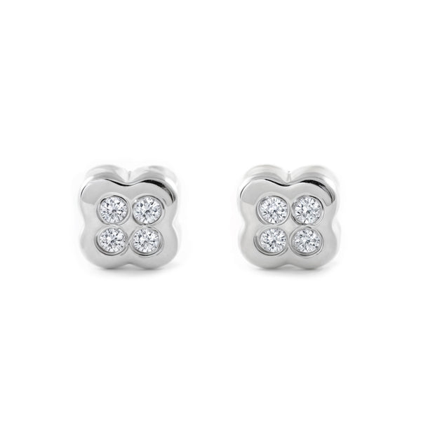 Orecchini bambini Fiore Zircone Oro Bianco 18K