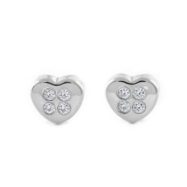 Orecchini bambini ragazza Cuore Zircone Oro Bianco 18K