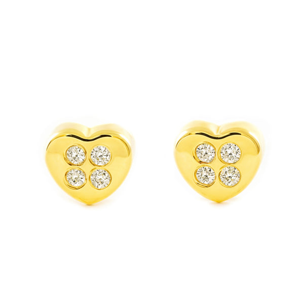 Orecchini bambini ragazza Cuore Zircone Oro Giallo 18K