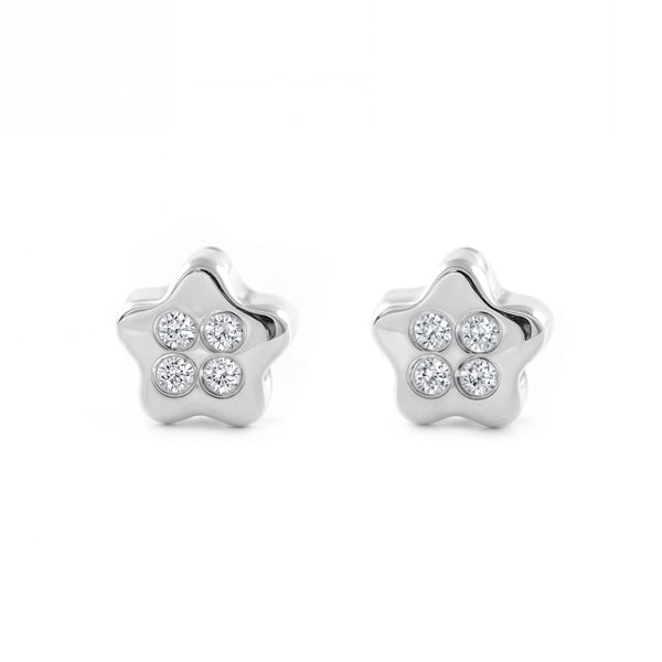Orecchini bambini ragazza Stella Zircone Oro Bianco 18K