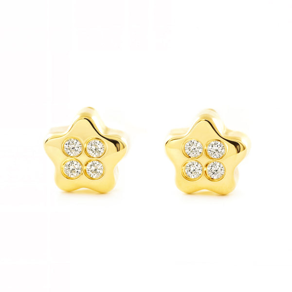 Orecchini bambini ragazza Stella Zircone Oro Giallo 18K