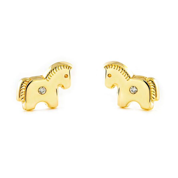 Orecchini ragazza Oro Giallo 9K liscio Cavallo Zircone Brillante
