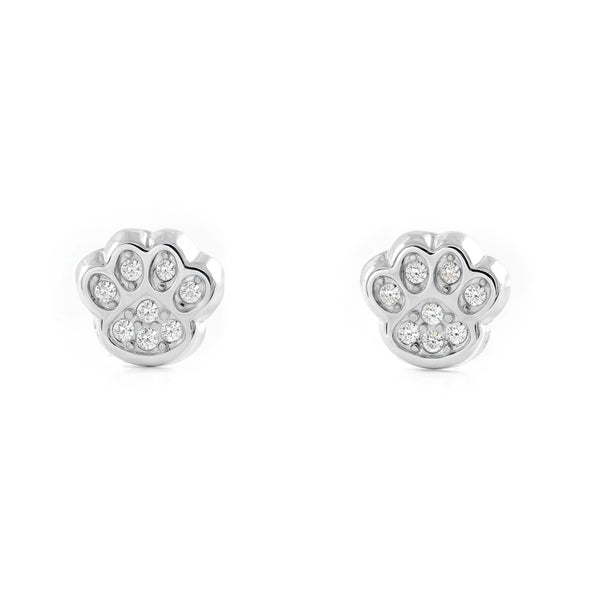 Orecchini ragazza Oro Bianco 9K Zampa Zirconi Brillanti