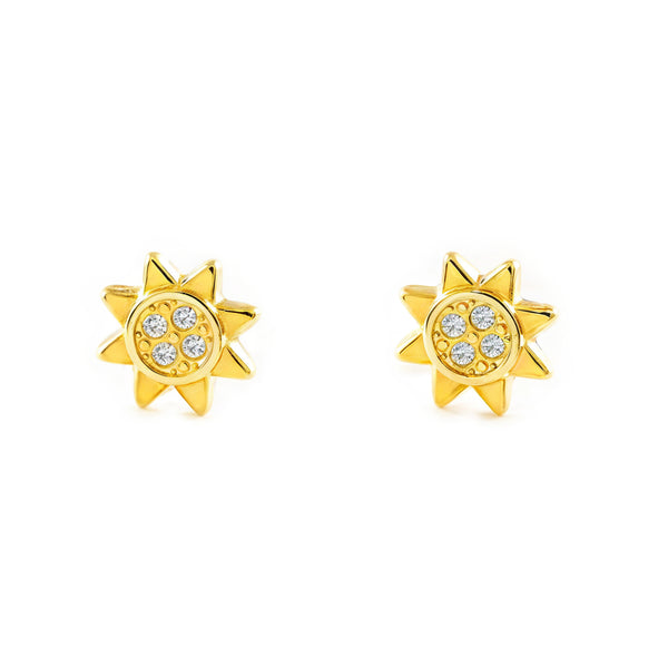 Orecchini Bambini Oro Giallo 9K Sole Zircone Brillante