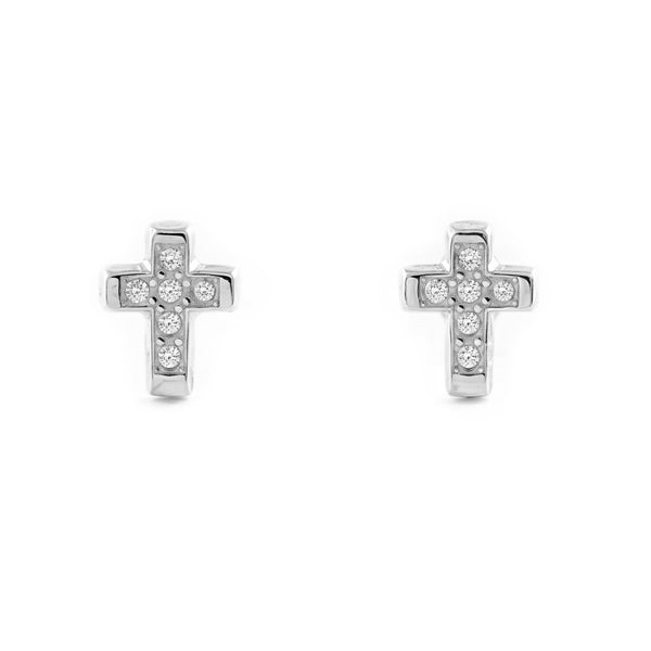Orecchini Donna Ragazza Oro Bianco 9K Croce Circonite Brillante