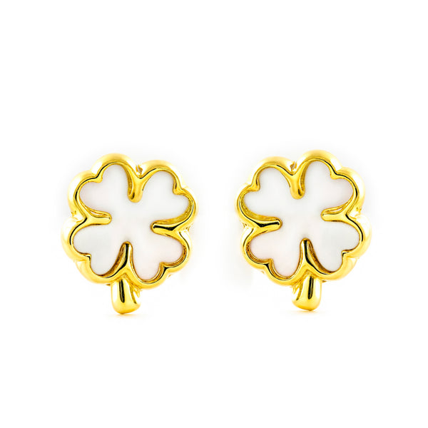 Orecchini Bambini Cuore Madreperla Luminoso Oro Giallo 9K