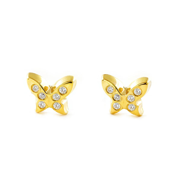 Orecchini Bambini Ragazza Oro Giallo 9K Farfalla Zircone Brillante