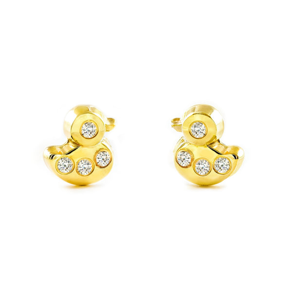 Orecchini Bambini Ragazza Oro Giallo 9K Anatra Zircone Brillante