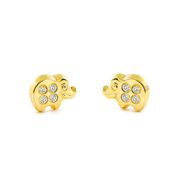 Orecchini Bambini e Ragazza Oro Giallo 9K Elefante Zircone Brillante