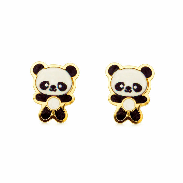Orecchini Bambina-Ragazza Oro Giallo 9K Orsetto Smalto Multicolore Brillante