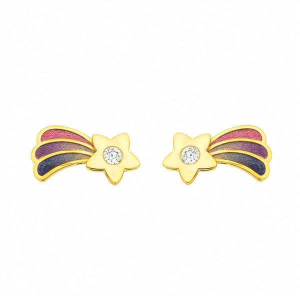 Orecchini Bambina-Ragazza Oro Giallo 9K Stelle Smalto Multicolore Brillante