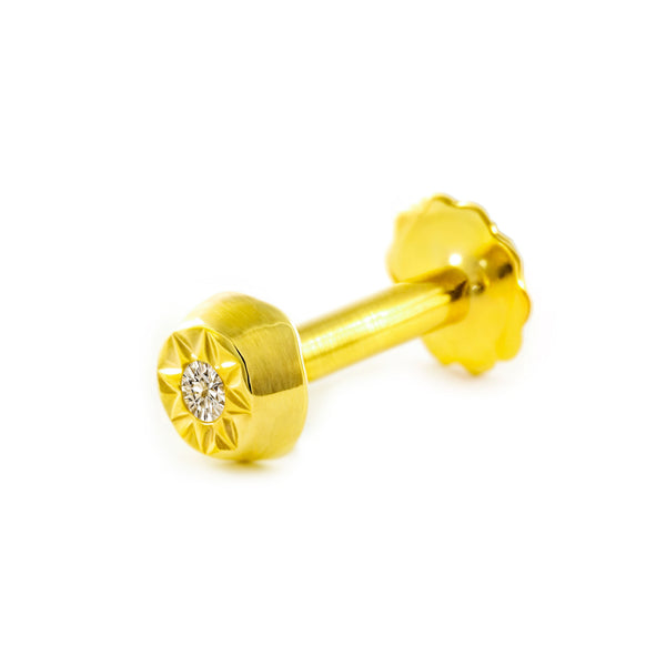 Piercing Oro Giallo 9K Cartilagine Rotondo Inciso Zirconi