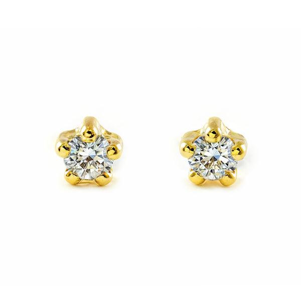 Orecchini Bambini Ragazza Oro Giallo 9K Rotondo Zircone Brillante