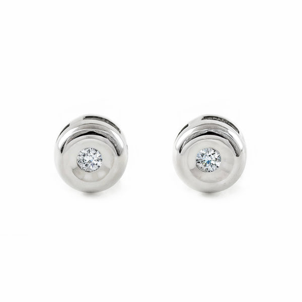 Pendientes Mujer-Niña Oro Blanco 9K Chatón Redondo Diamante Brillo
