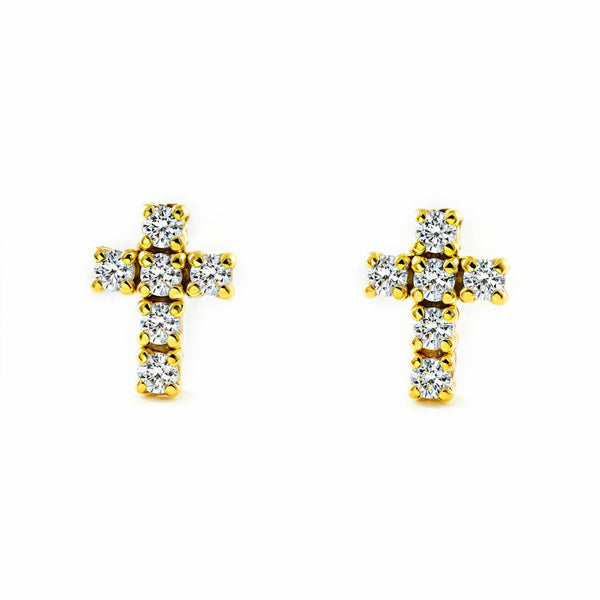 Orecchini Donna e Ragazza Oro Giallo 9K Croce Zircone Brillante