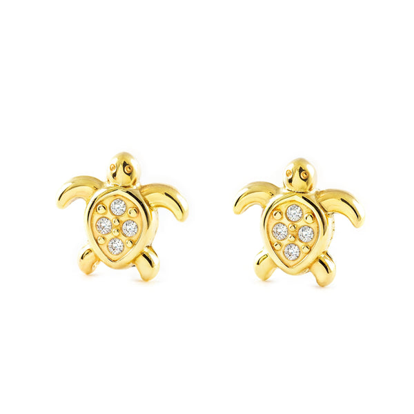 Orecchini Bambina Oro Giallo 9K Tartaruga Zircone Luccichio
