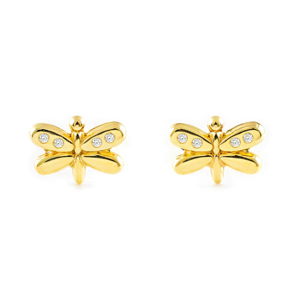 Orecchini ragazza Oro Giallo 9K Libellula Zircone Brillante