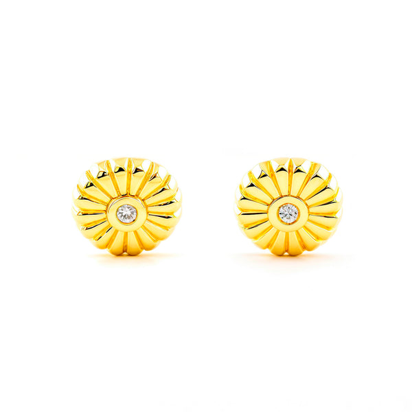 Orecchini Bambini Rotondo Zirconia Luminosità e Texture Oro Giallo 9K
