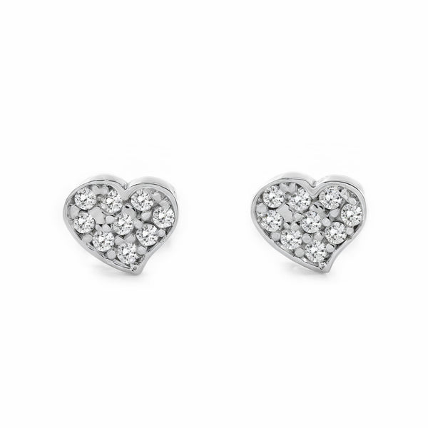 Orecchini Donna e Ragazza Oro Bianco 9K Cuore Zircone Luminoso