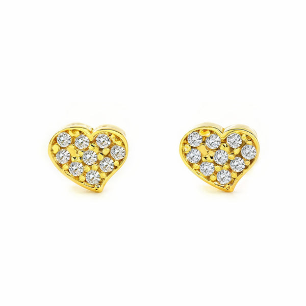 Orecchini donna e ragazza Oro Giallo 9K Cuore Zircone Brillante