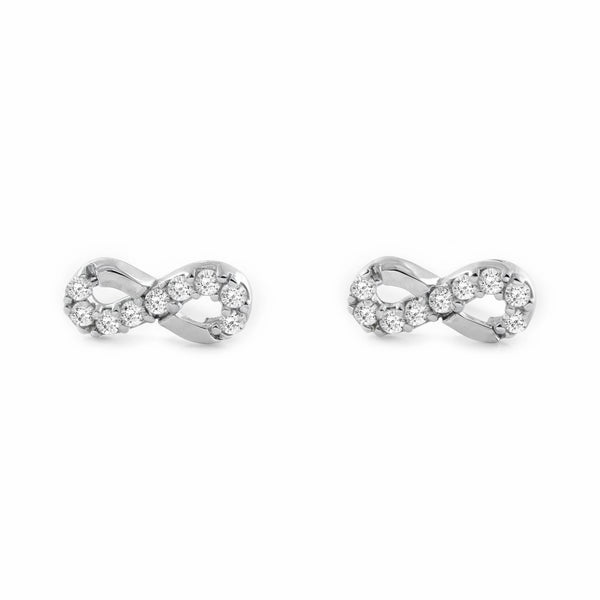 Orecchini donna e ragazza Oro Bianco 9K Infinito Zircone Brillo