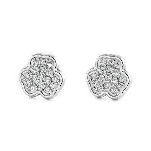 Orecchini donna ragazza Oro Bianco 9K Trifoglio Zircone Brillante