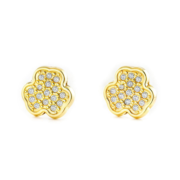 Orecchini donna e ragazza Oro Giallo 9K Trifoglio Zircone Brillante