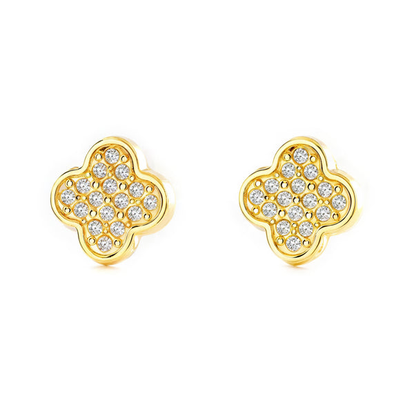 Orecchini donna ragazza Oro Giallo 9K Quadrifoglio Zircone Brillante