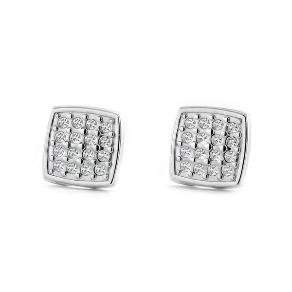 Orecchini Donna e Ragazza Oro Bianco 9K Quadrato Zirconia Brillante