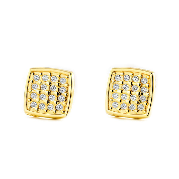 Orecchini donna e ragazza Oro Giallo 9K Quadrato Zircone Brillante