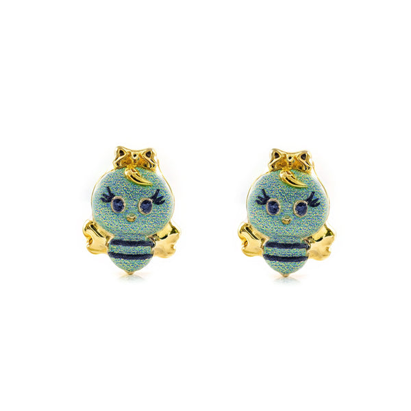 Orecchini ragazza Oro Giallo 9K ape smalto Blu chiaro Lucido