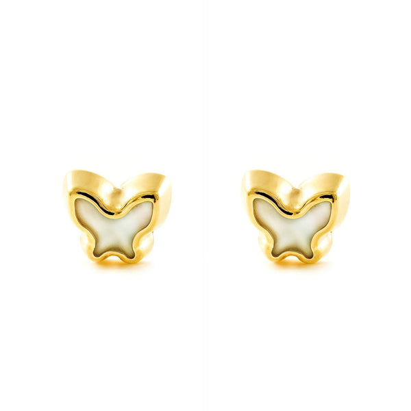 9ct Yellow Gold Mother of Pearl Butterfly Shine Earrings