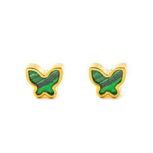 9ct Yellow Gold Butterfly Malachite Shine Earrings