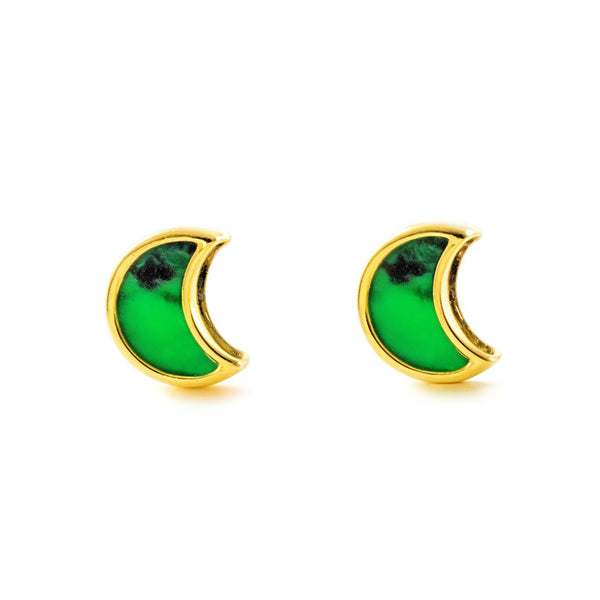 9ct Yellow Gold Moon Malachite Shine Earrings