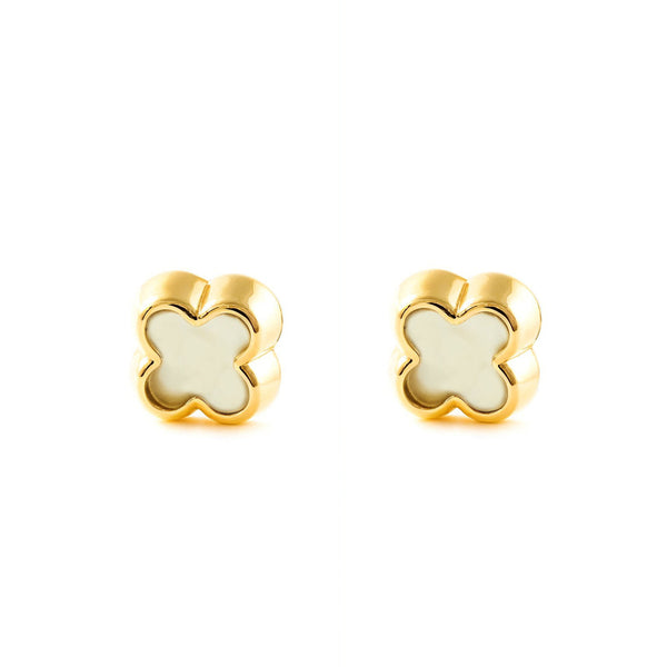9ct Yellow Gold Mother of Pearl Clover Shine Earrings