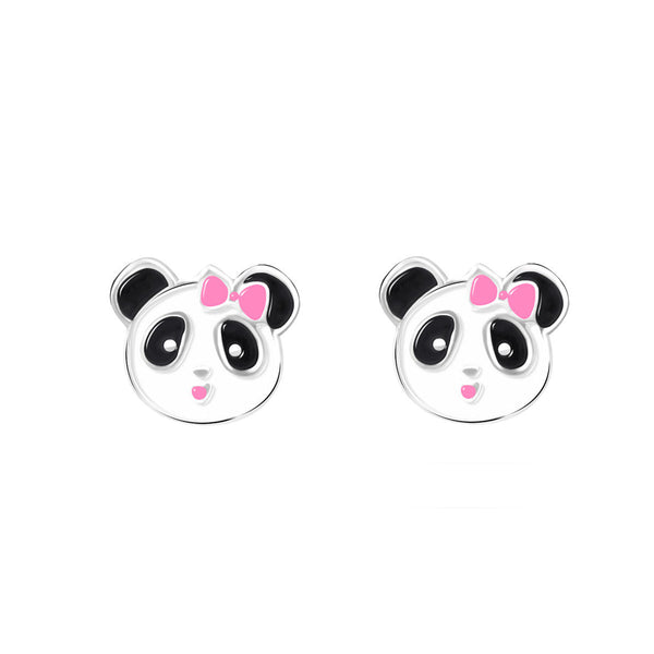 Orecchini Argento Sterling 925 Orso Bianco-Nero Lucido