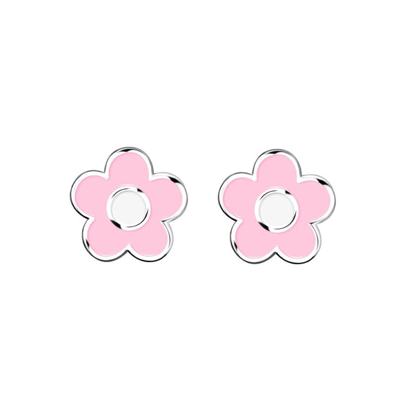 Orecchini Argento Sterling 925 Fiore Margherita Bianco-Rosa Lucido