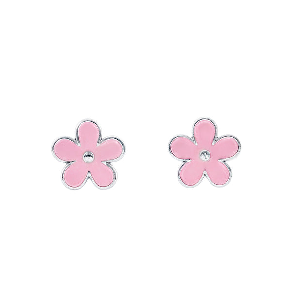 Orecchini Argento Sterling 925 Fiore Margherita Rosa Brillante