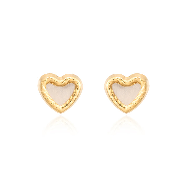 Orecchini Bambini Oro Giallo 9K Madreperla Cuore Intagliato