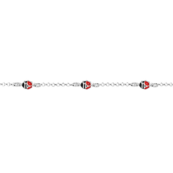 Bracciale Argento Sterling 925 Coccinella Rosso-Nero Lucido 16 cm