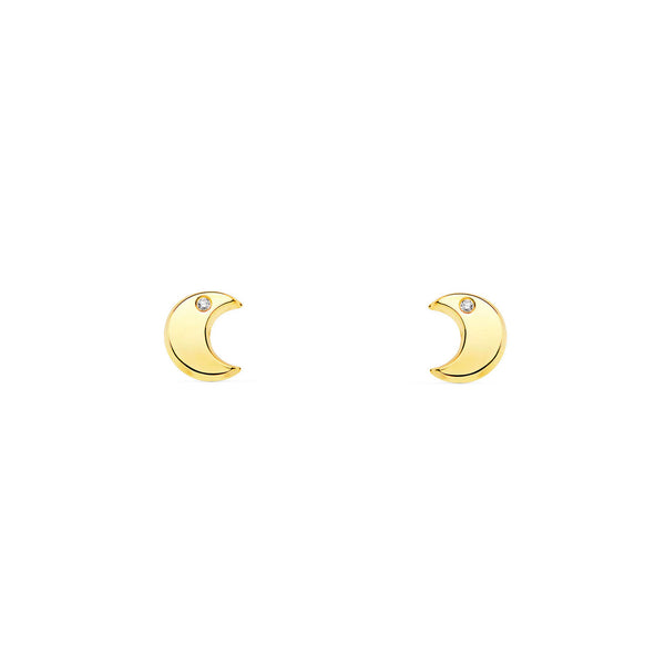 Pendientes Bebe-Niña Oro Amarillo 9K Luna Circonita Brillo