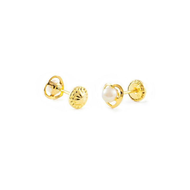 Pendientes Bebe o Niña Corazón Calado con Perla