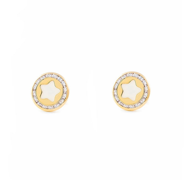 Pendientes Mujer-Niña Oro Amarillo 9K Nacar Estrella Circonita Brillo