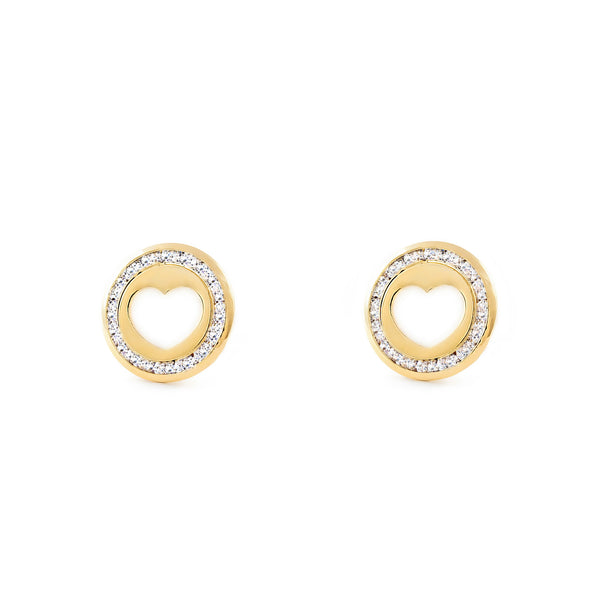 Orecchini ragazza donna Madreperla Cuore Zircone Oro Giallo 9K