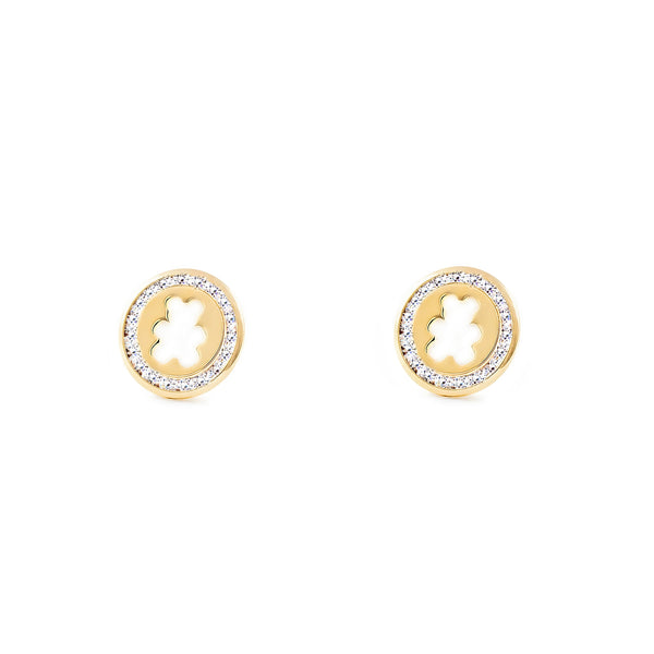 Orecchini ragazza donna Madreperla Orso Zircone Oro Giallo 9K