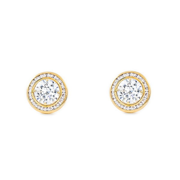 Orecchini ragazza donna Rotondo Zircone Oro Giallo 9K