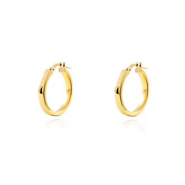 Pendientes Oro Amarillo 18K Aros Rectangular Brillo 18,5 x 3 mm