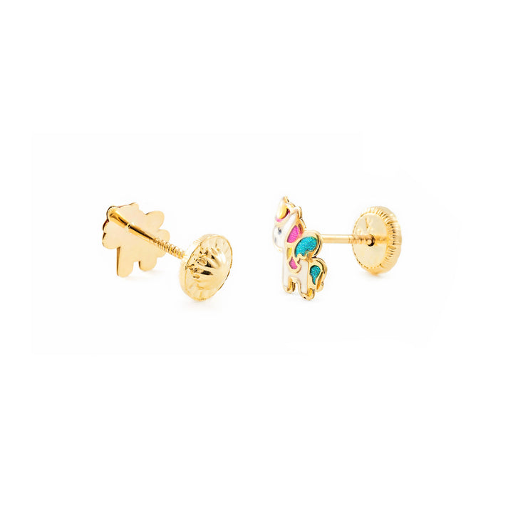 Pendientes Oro Niña Unicornio Esmaltado (9kts)