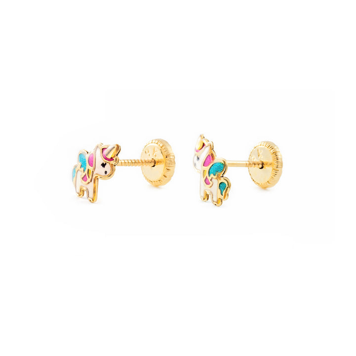 Pendientes Oro Niña Unicornio Esmaltado (9kts)