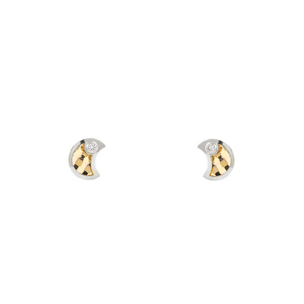 Pendientes Bebe-Niña Oro Bicolor 9K Luna Circonita Brillo